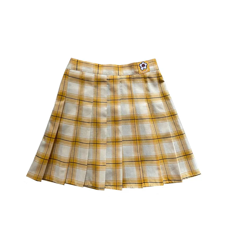 

M-4XL New Cute Plaid Pleated Skirt Female Preppy Style High Waist Skirt Plus Size Harajuku Kawaii Flowers Skirt Mujer