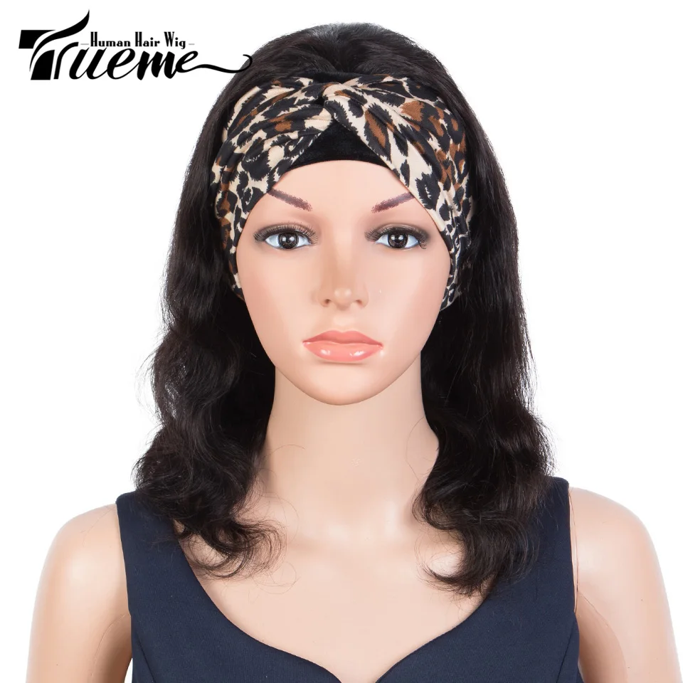 

Trueme Body Wave Headband Bob Wig Brazilian Human Hair Wigs For Women Natural Black Body Wave Hair Scarf Wig One Free Headband