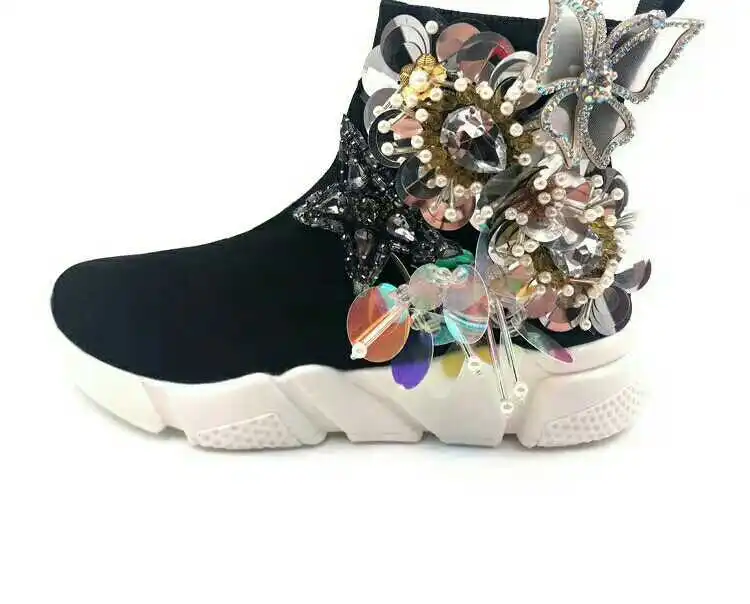 

Luxury beaded sequins butterfly crystal socks shoes net fashion