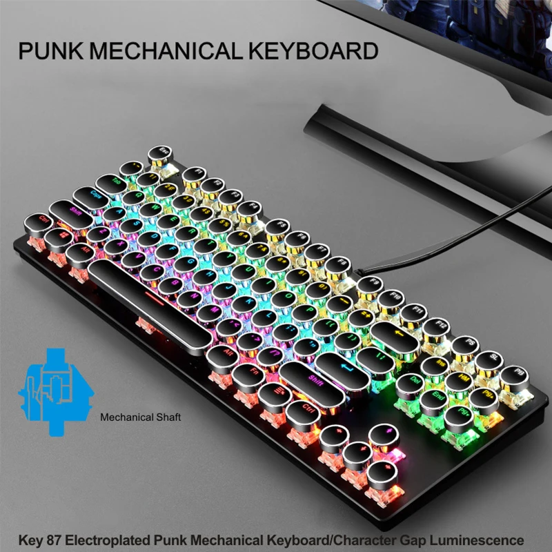 

New USB Wire Keyboard Gaming Mechanical Feeling 87-key Keyboards Seven-color Backlight Round Keyboard Cover Pc Gamer Keypad Punk