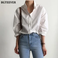 bgteever office ladies white shirts blouses women spring turn down collar single breasted long sleeve shirts female tops blusas