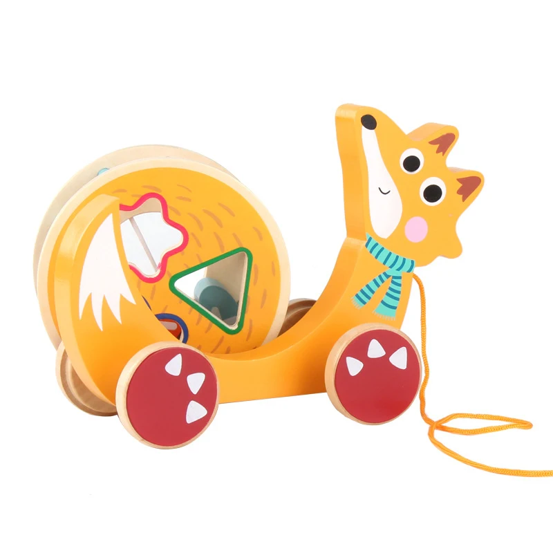 

Fun Learning Cartoon Animal Trailer Wood Toy Shape Matching Cognitive Wooden Building Blocks Toys for Children