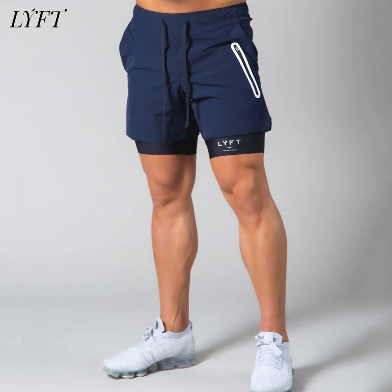 

LYFT new muscle fitness double-layer shorts summer running training breathable elastic trend fashionable sports men's wear
