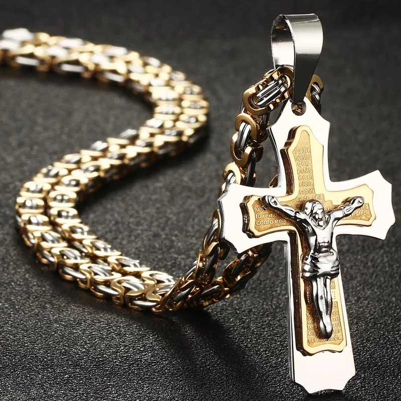 Ожерелье из нержавеющей стали с золотой цепочкой крест религиозная испанская