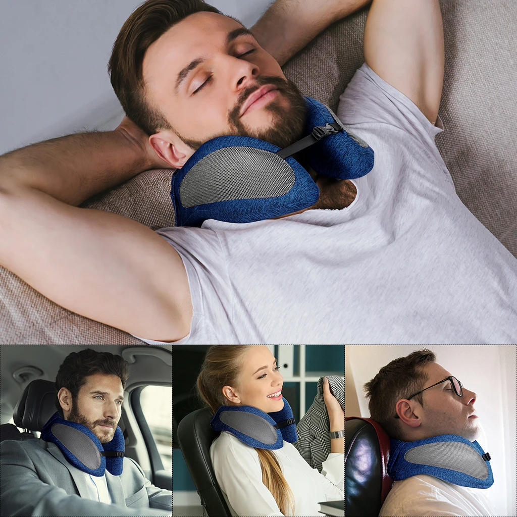 Memory Foam Travel Neck Pillow U-Shaped Support Headrest Adjustable Size Plane Train Car Bus Office Napping With Cover | Дом и сад