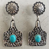 vintage silver engraved cow tag earrings for women 2022 turquoise art deco squash blossom southwestern jewelry wholesale