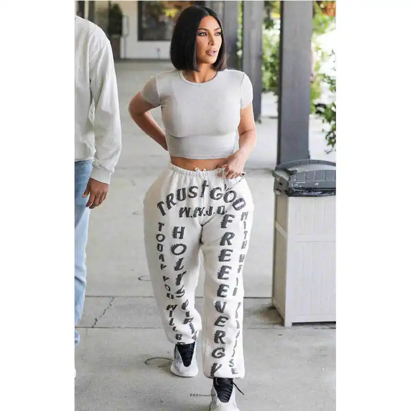 

Men Women Pants CPFM TRUST GOD W.W.J.D Sweatpants KANYE WEST Sunday Print Kardashian Pants Cotton Trousers