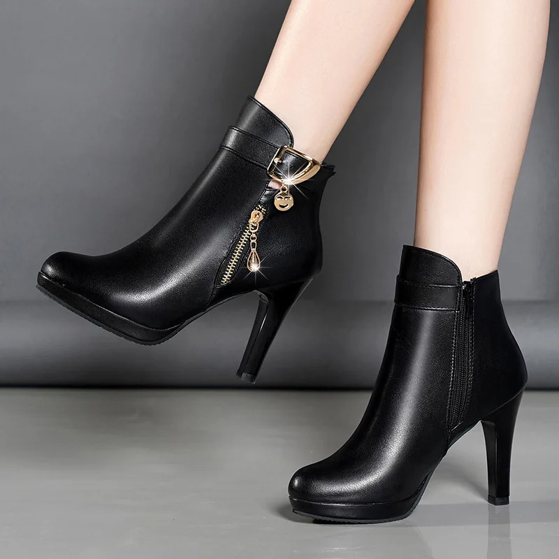 

Fashion Women Boots Autumn Ankle Boots For Women Thin Heel Zipper Casual Female Shoes Leather Boots Botas women shoes