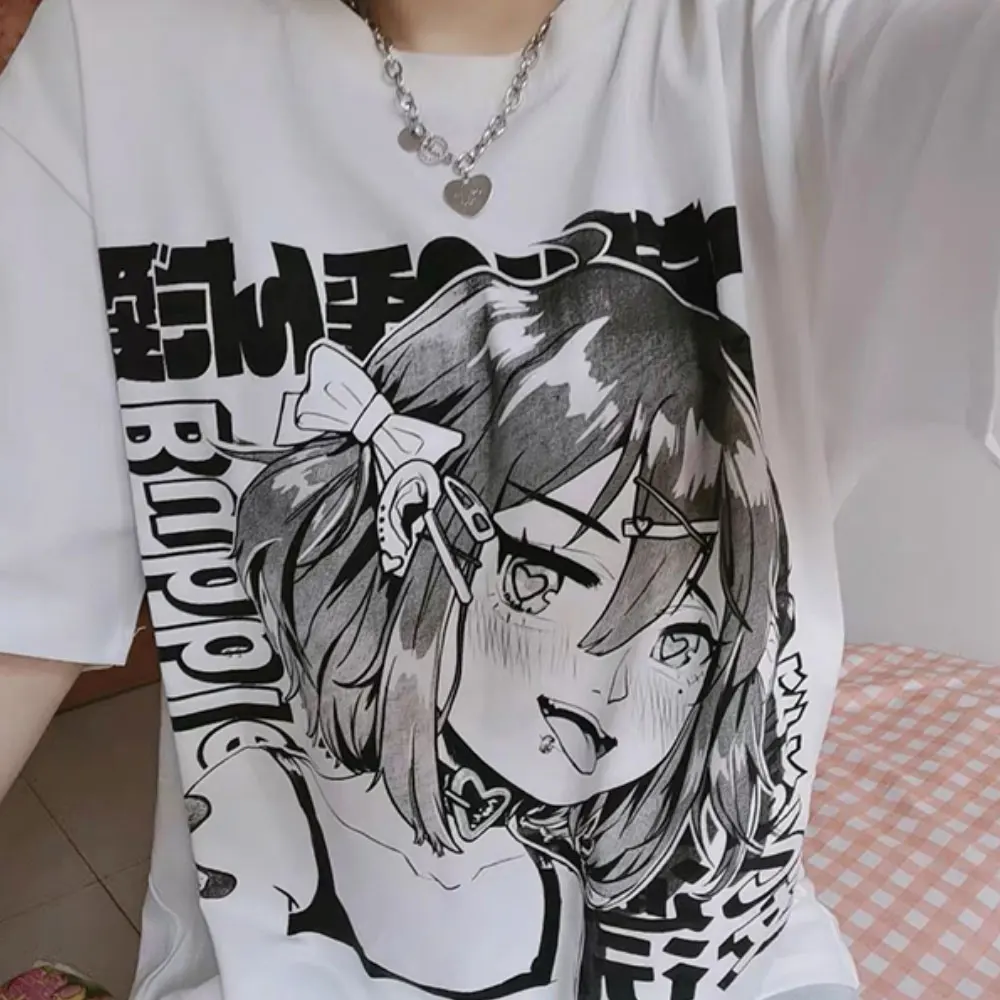 

ZOTTSOZ Korean Harajuku Short Sleeve T-Shirts Women Summer Fashion Japanese Anime Girl Print Tshirts Cotton Casual Loose Tops