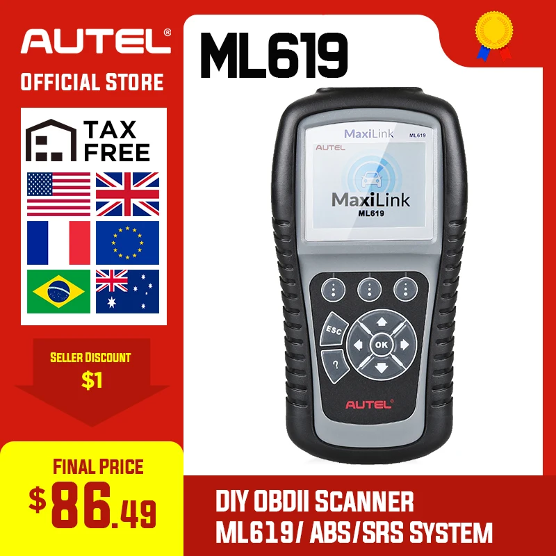 Autel Maxilink ML619 OBD2 сканер ABS SRS МОЖЕТ OBDII OBD 2 код ридер Авто диагностический инструмент PK AL619 бесплатное обновление срок службы