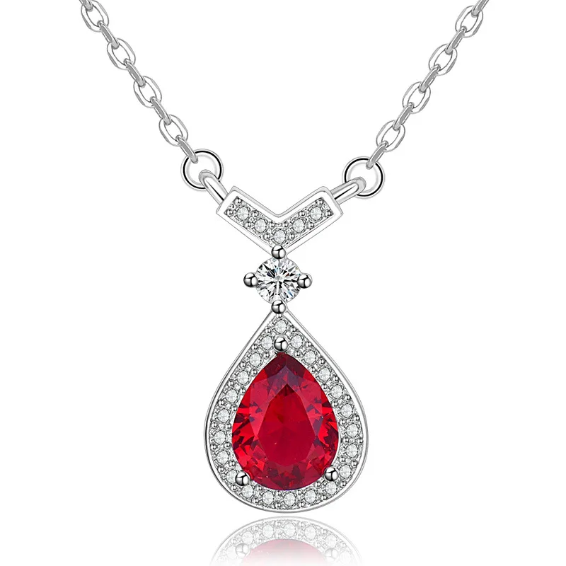 

Cute Female Water Drop Pendant Necklace Classic Silver Color Chain Necklace Luxury Zircon Stone Wedding Necklace For Women