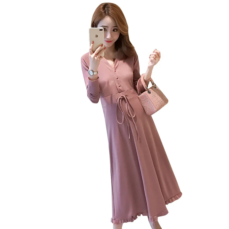 

Maternity Knitting Dress Long Sleeve Outwear Show Thin Maternity Winter Warm Pregnancy Clothes Nursing Dresses for Women