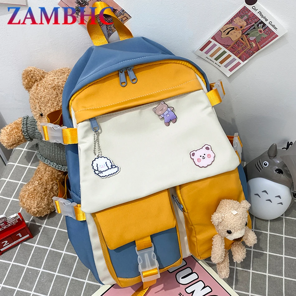 

New Designer Contrast Women's Backpack Waterproof Nylon Backpacks for School Teenagers Girls Cute Bookbag Fashion Ladies Mochila