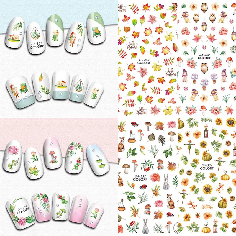 

2022 New Nail Art Sticker Women Fashion Autumn Maple Leaves Series Manicure Wraps Cute Cartoon Nail Slider Decals