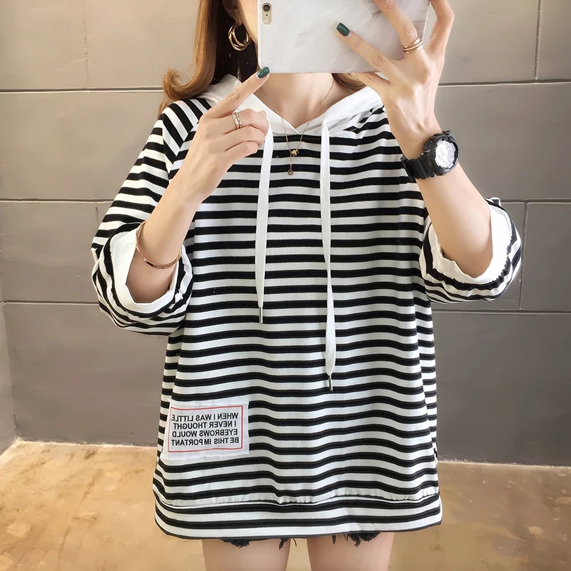 Женская футболка с капюшоном JMPRS Повседневная оверсайз из чистого хлопка в