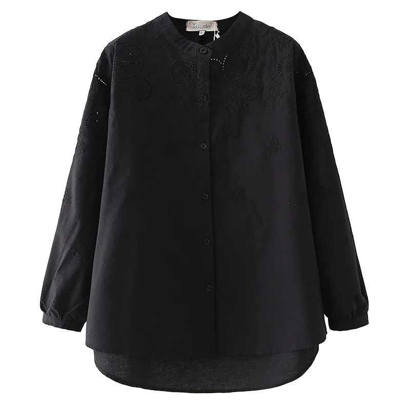 Осенняя рубашка для женщин больших размеров с длинным рукавом и вышивкой открытые рубашки блузка большого размера женская одежда от AliExpress WW