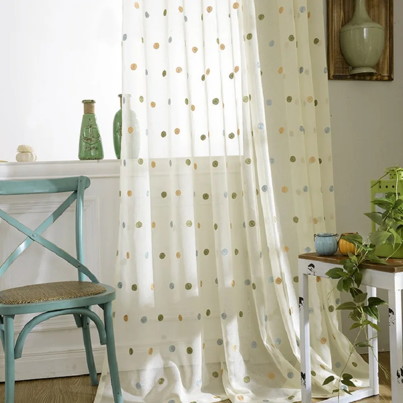Круглая вышитая прозрачная занавеска тюлевые шторы в Корейском стиле для