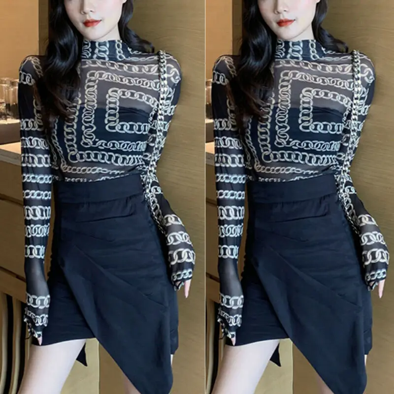 Женская сексуальная рубашка с длинным рукавом сетчатые повседневные топы