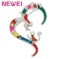newei enamel alloy floral valentines heart shape cute monkey couple brooches pin unique scarf jewelry for women men charm gift