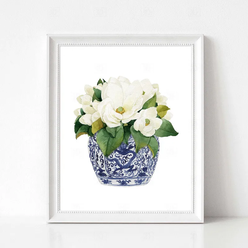 Белая орхидея магнолии акварель с рисунками в китайском стиле (шинуазри) и