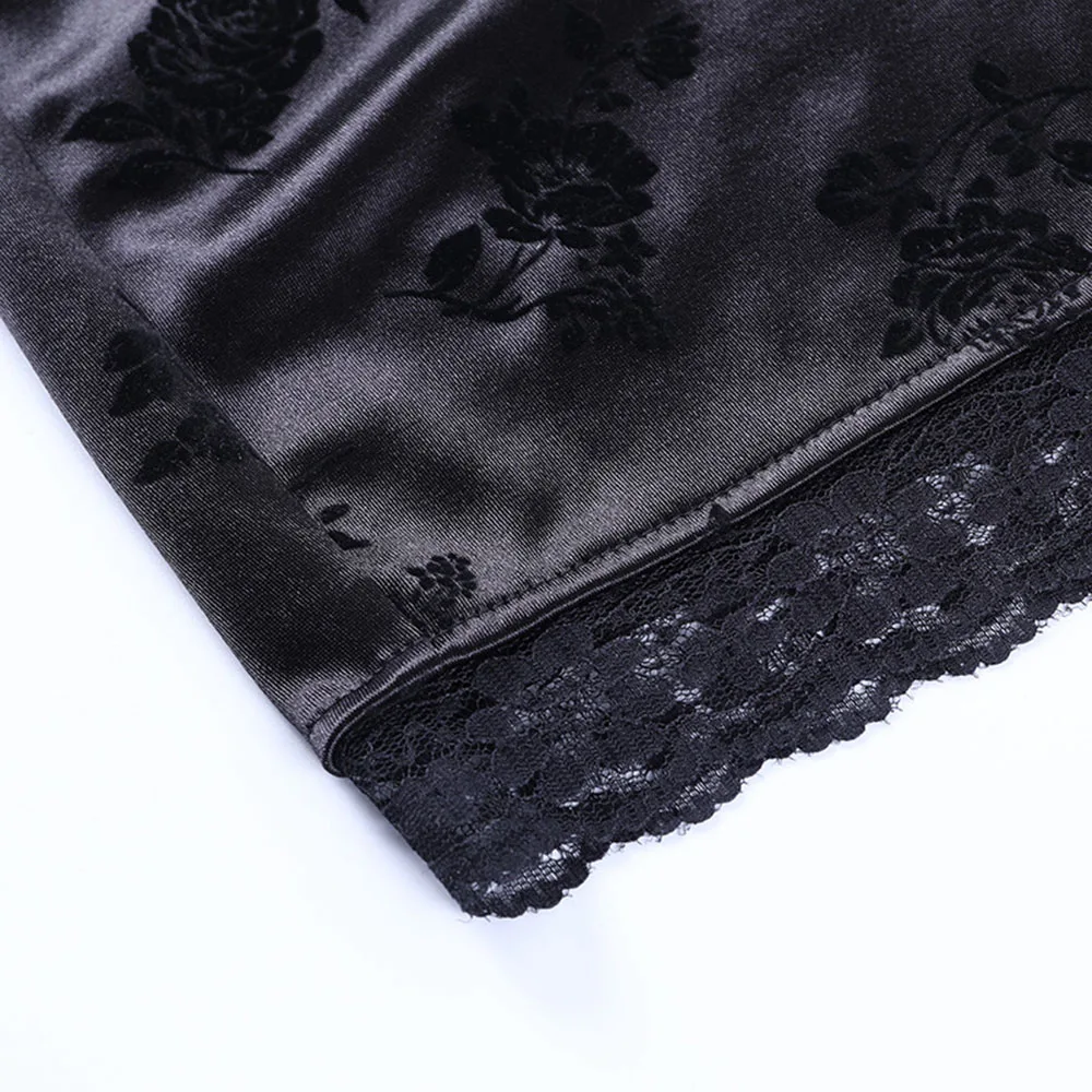 

Gothic Fashion Sexy Skirt Spring Summer 2021 Simple Designer Creative Popular Black Lace Embossing Split Fork High Waist
