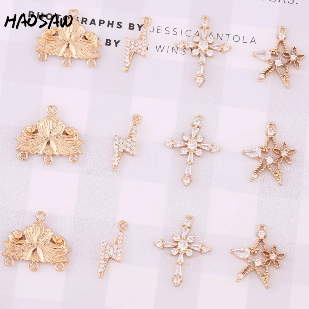 HAOSAW 4 шт./лот звезда/вспышка/Крест Дизайн/прозрачные кристаллы подвески/медные