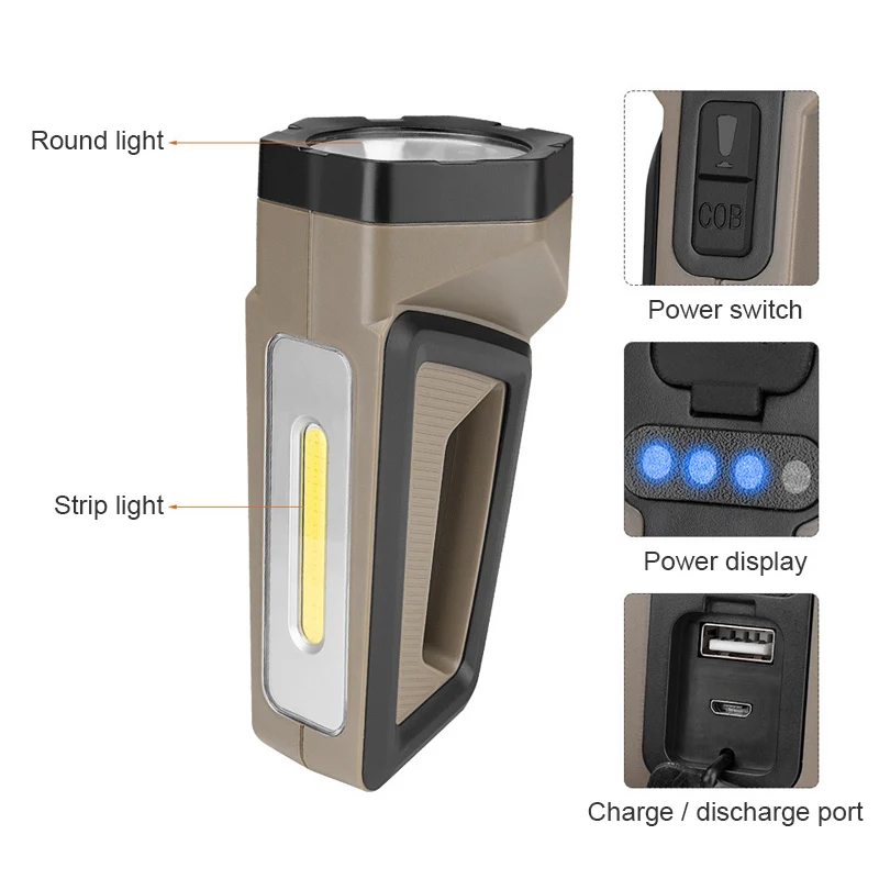 저렴한 COB 사이드 라이트와 P50 LED 손전등, USB 충전식 작업 램프, 휴대용 서치라이트, 강력한 토치, 슈퍼 브라이트 랜턴
