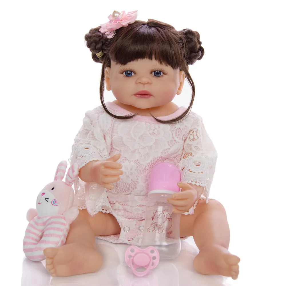 

Cute girl bebe reborn silicone inteiro reborn baby doll toys for children gift 22inch 55cm can bathe