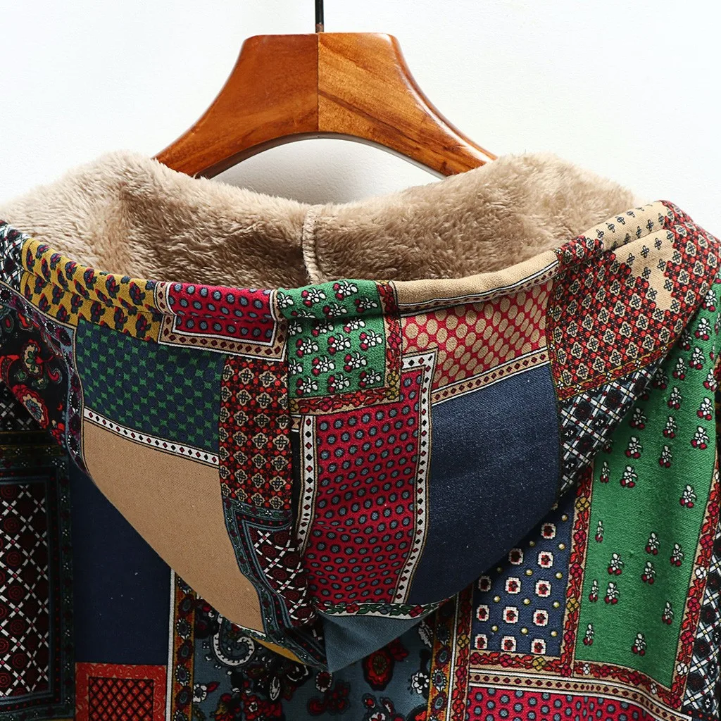

Womens Winter Jacket Coat Ethnic Warm Outwear Print Hooded With Pockets Vintage Coats Cardigan Long Sleeve Plus Size Overcoat60