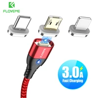 magnetic micro usb cable for iphone android type c lighting cable 3a fast charging wire led phone magnet usb charger data cabo