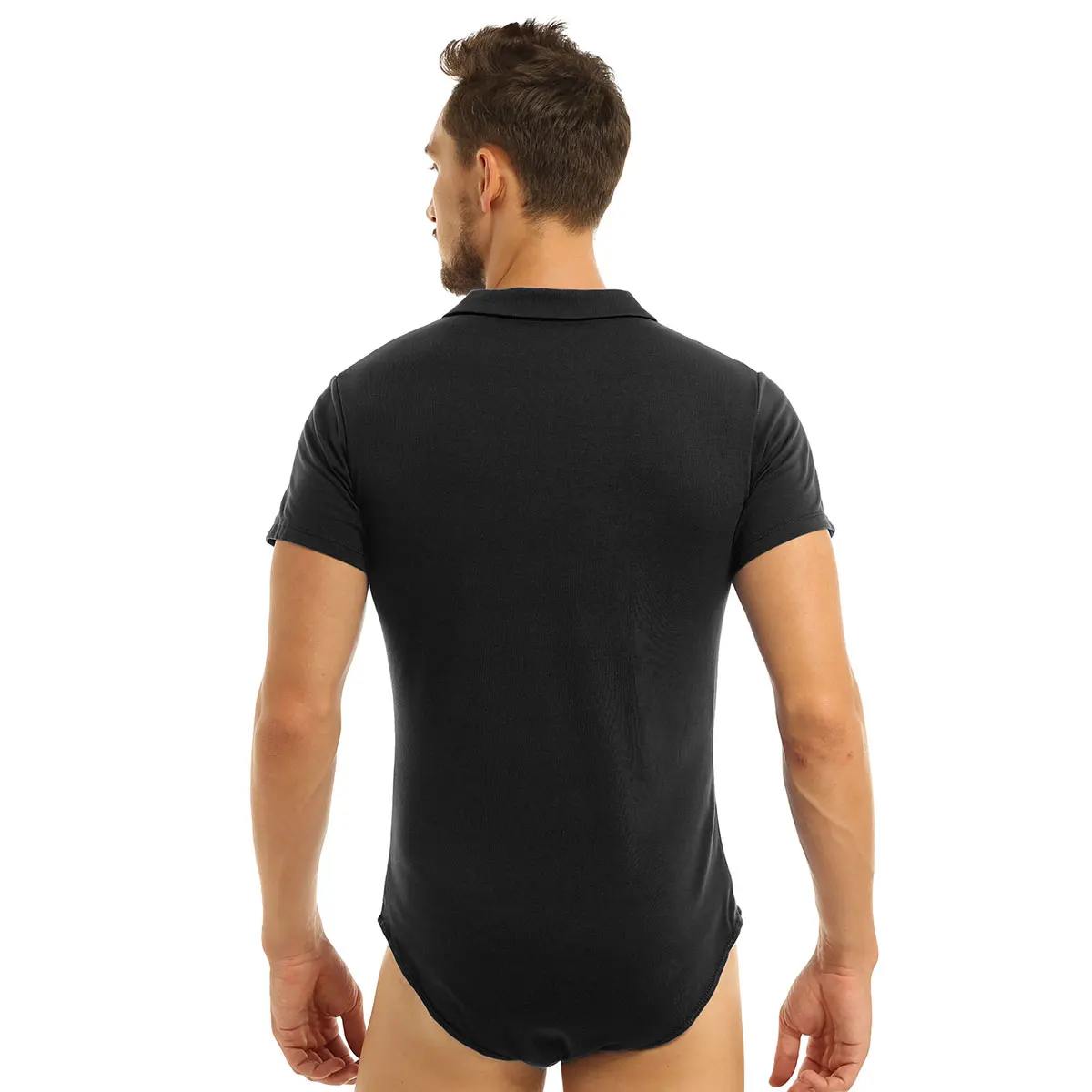 Mens Lingerie Diaper Lover Bodysuit Short Sleeve Snap Crotch High Cut Shirt Thong Leotard Romper Adult Babies Snappies Pajamas