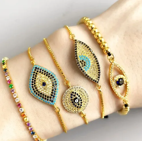 Браслет с цирконием и фианитом регулируемый разноцветный кристаллами|Цепочки