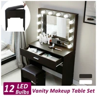 yonntech vanity table set with 12 led lighted mirror makeup dressing table dresser desk wstool