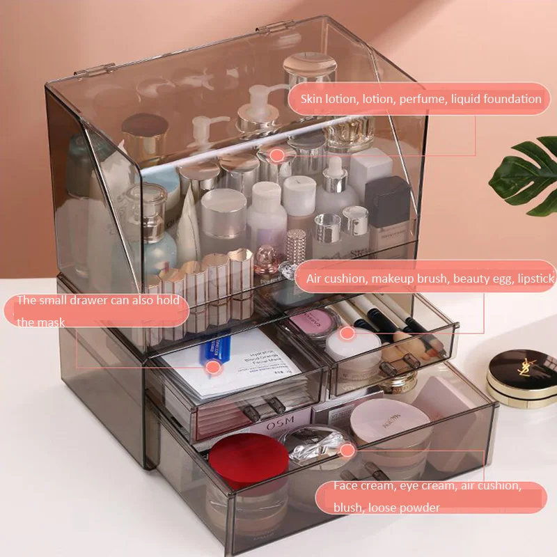 Вместительный ящик для хранения косметики настольный пыленепроницаемый стеллаж