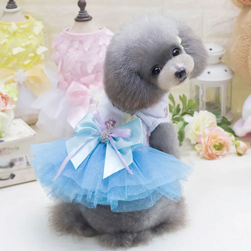 

Summer Dog Princess Dress Pet Clothes for Small Dog Wedding Dress Flower Bow Gauze Skirt Puppy Clothing for Chihuahua Yorkie