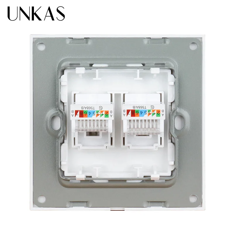 UNKAS White Luxury Crystal Glass Panel Double RJ45 Internet Data Computer Jack CAT5E Connector Outlet Wall Socket | Обустройство дома