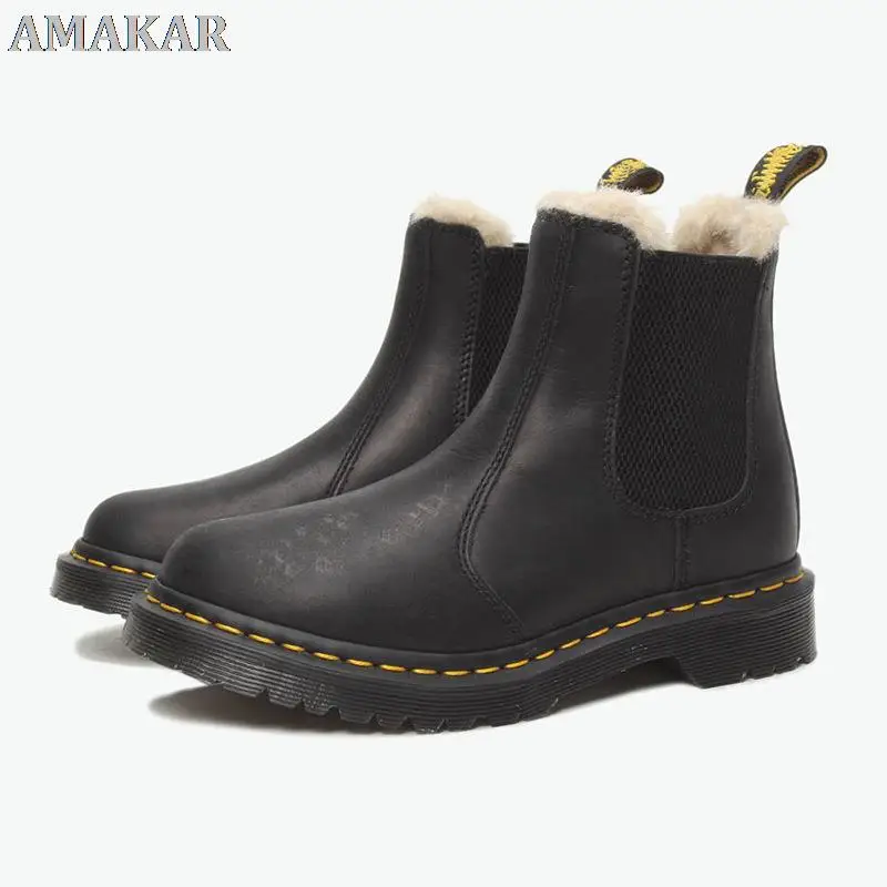 

Genuine Leather Women Ankle Boots 2021 Winter Thick Wool Lined Women Snow Boots Ladies Shoes Winter Chelsea Boots Woman Black 40