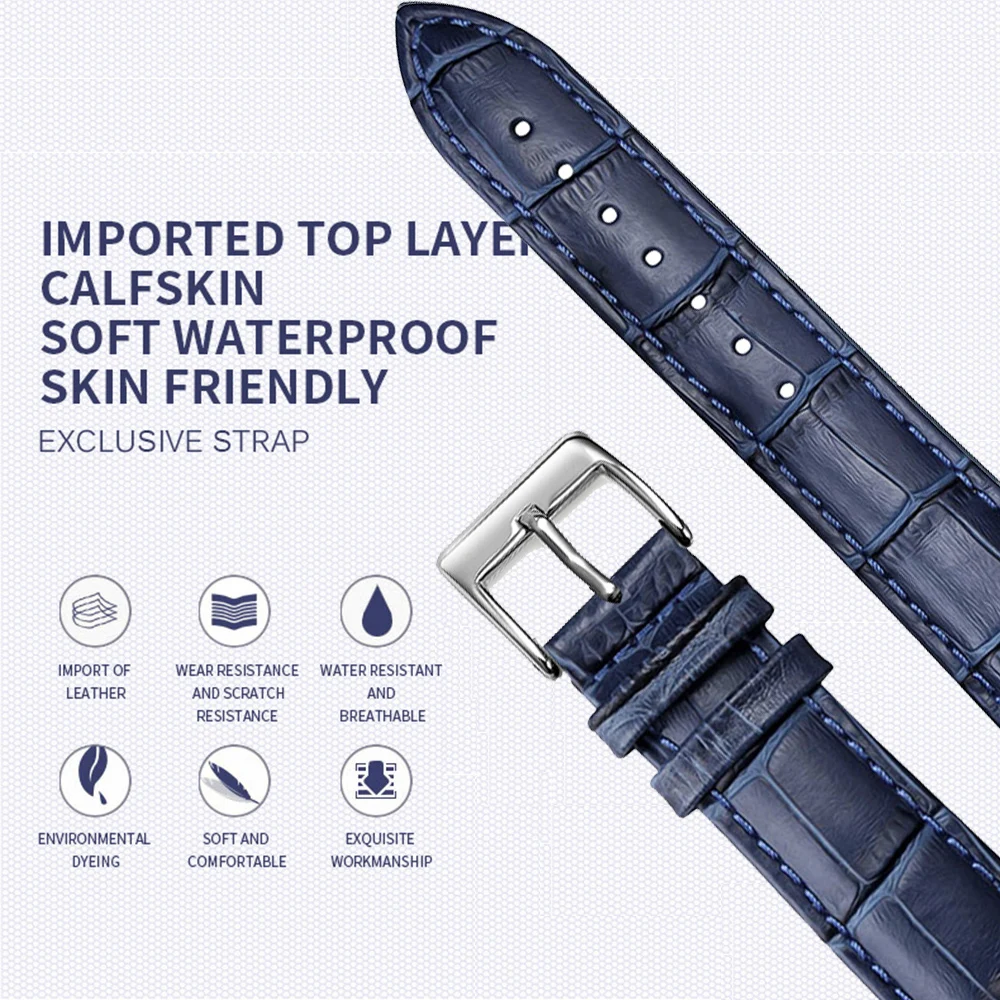 Soft Wrist Belt Bracelet Comfortable Genuine Leather Watch Strap 12/14/16/18/20/22/24 mm Watch Pin buckle Band  + Tool