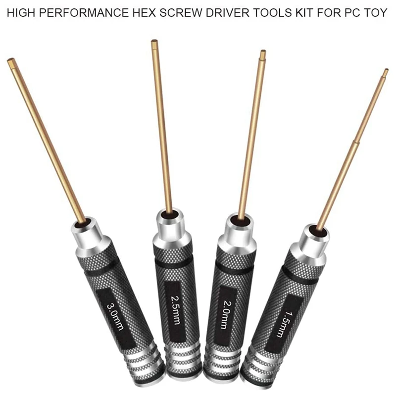 

GTBL 4 Pcs 1.5 / 2.0 / 2.5 / 3.0 mm Hex Screwdriver Set Titanium Hex Wrench Tool Set for Multi-Axis FPV RC Tool