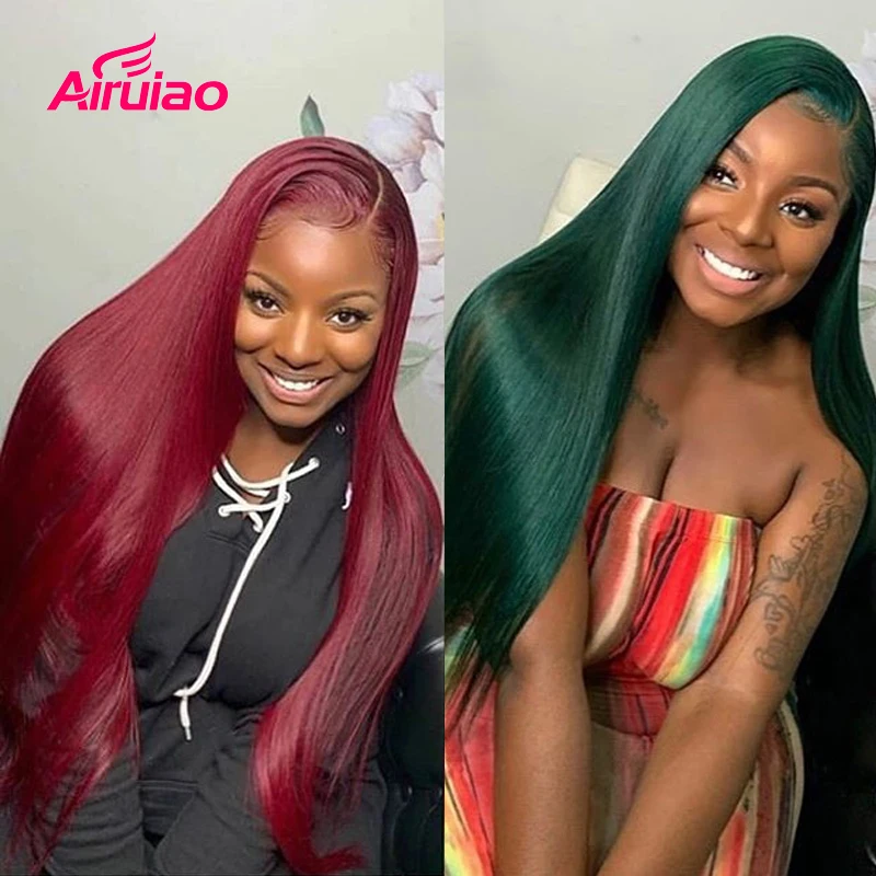 Темно зеленые красные цветные человеческие волосы парики предварительно