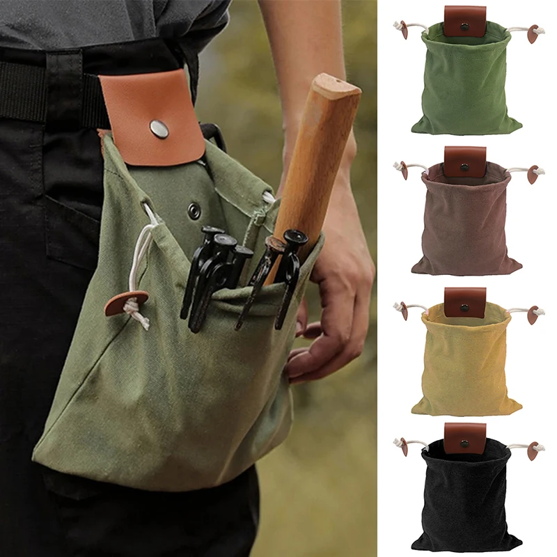 

Portable Outdoor Foraging Bag Fruit Picking Pouch Collapsible Storager Bags Leather Bushcraft Canvas Bag