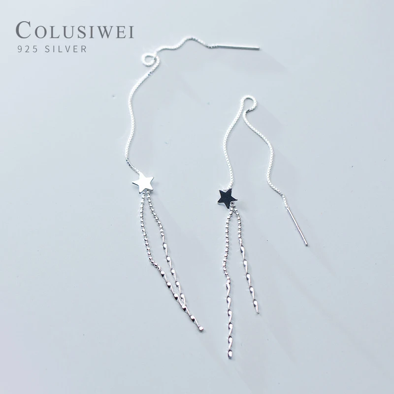 Colusiwei 2019 Fashion Stars Long Tassel Drop Earrings for Women Solid 925 Silver Chain Dangle Hanging Earring Female Brincos | Украшения и