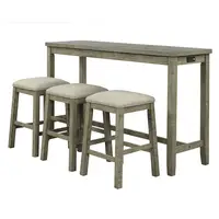 4 Pieces Counter Height Table With Fabric Padded Stools, Rustic Bar Dining Set With Socket