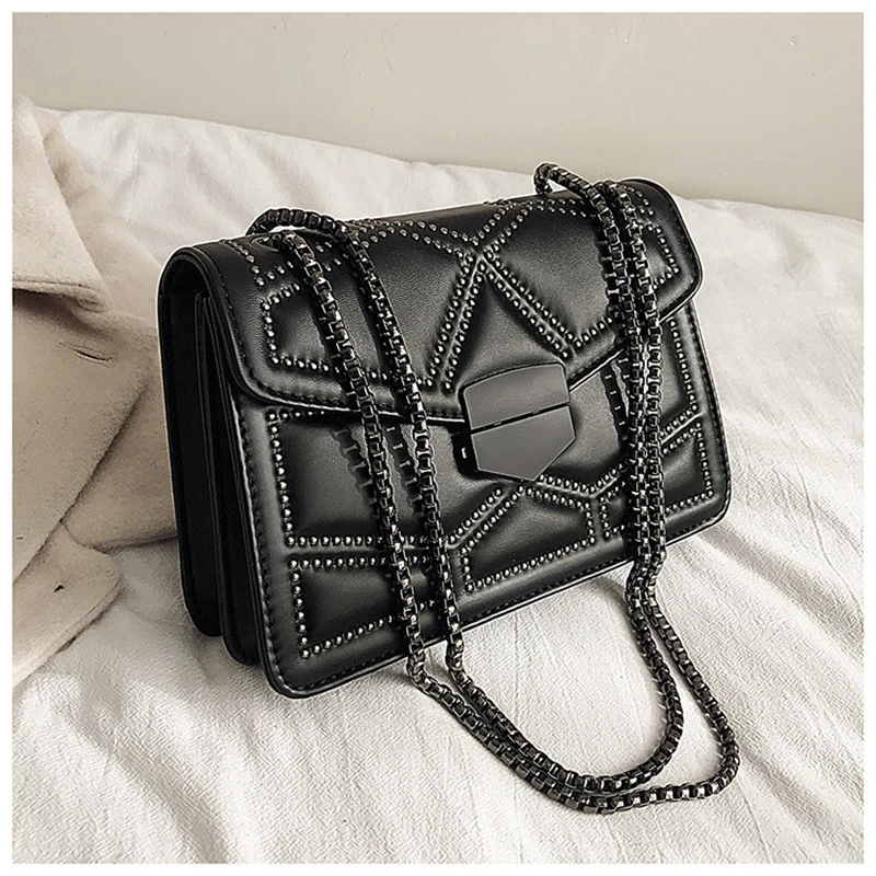 Women's Bags 2020 Studded Chain Small Shoulder Bag Luxury Handbag Well-known Brand Designer Premium Messenger Black | Багаж и сумки
