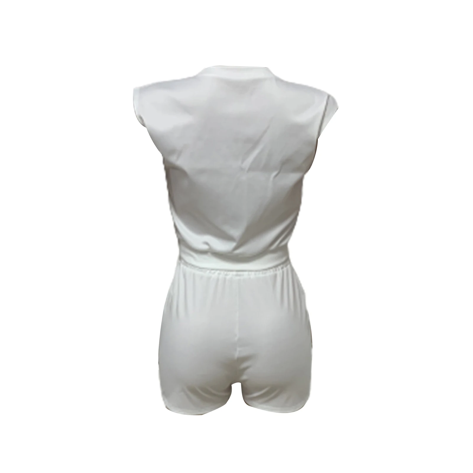 

Solid Color 2 Piece Set Short Casual Outfits Sleeveless Tank Top+Lace-up Elastic High Waist Shorts with Pocket