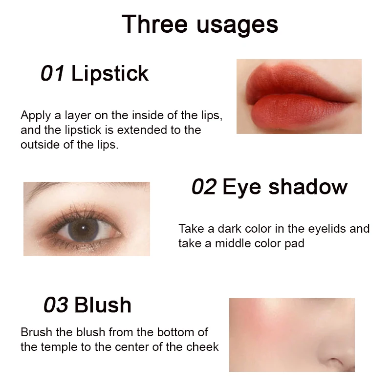 Матовая губная помада 10 цветов румяна стойкие тени для век 3 в 1 Осветляющий
