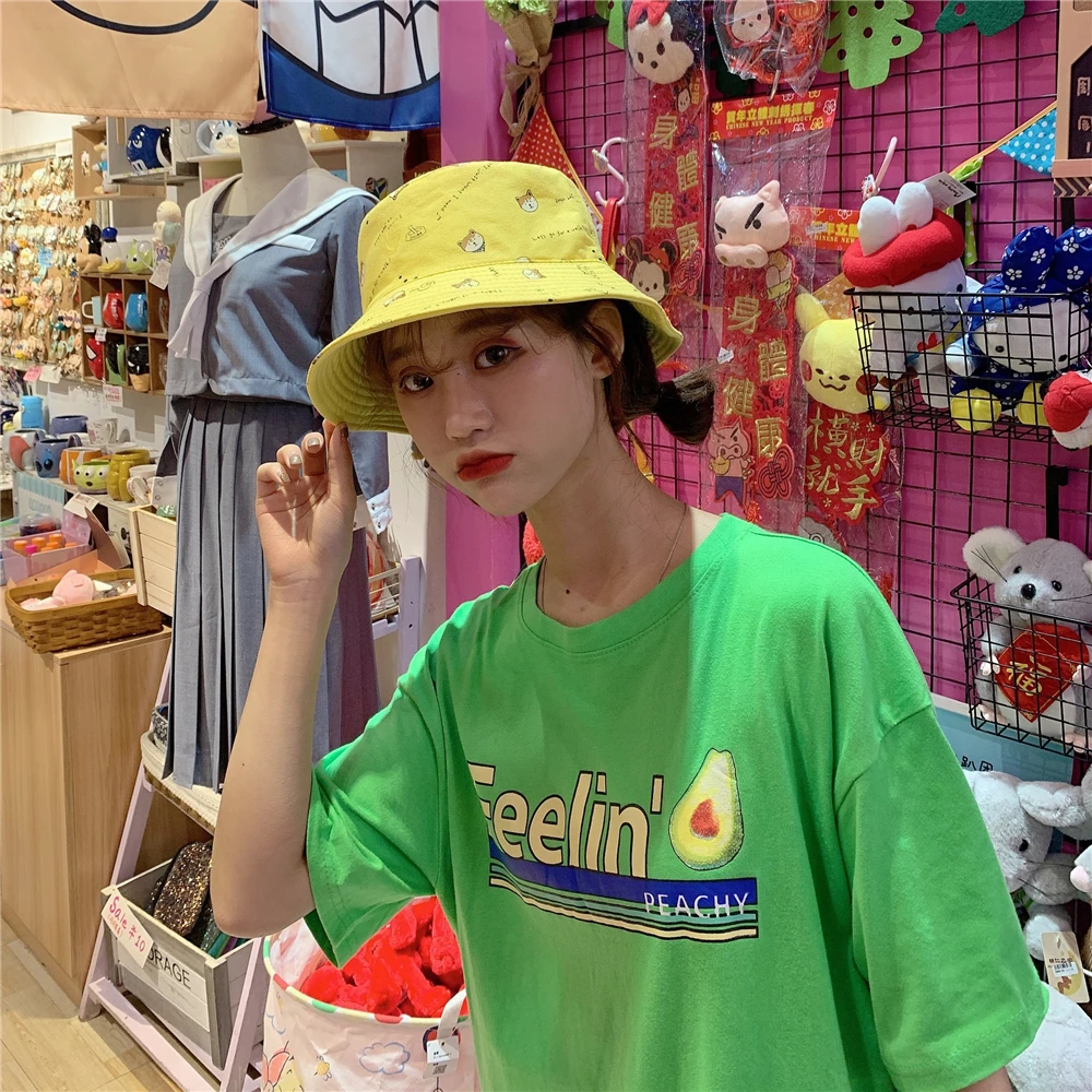 Панама GOUTER Двусторонняя унисекс шапка с принтом Сиба ину жёлтая в стиле хип