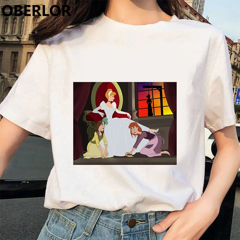 Camisetas Verano Mujer футболка принцессы с принтом Золушки женская летняя белая с коротким рукавом Harajuku Эстетическая одежда
