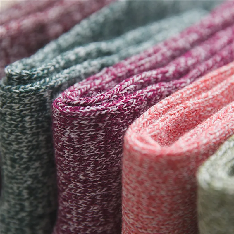 Autumn Winter Thick Warm Wool Socks Solid Color Cotton Two-tone Knitting Ladies Sock Casual Fashion Dress Socks Soft 5 Pair