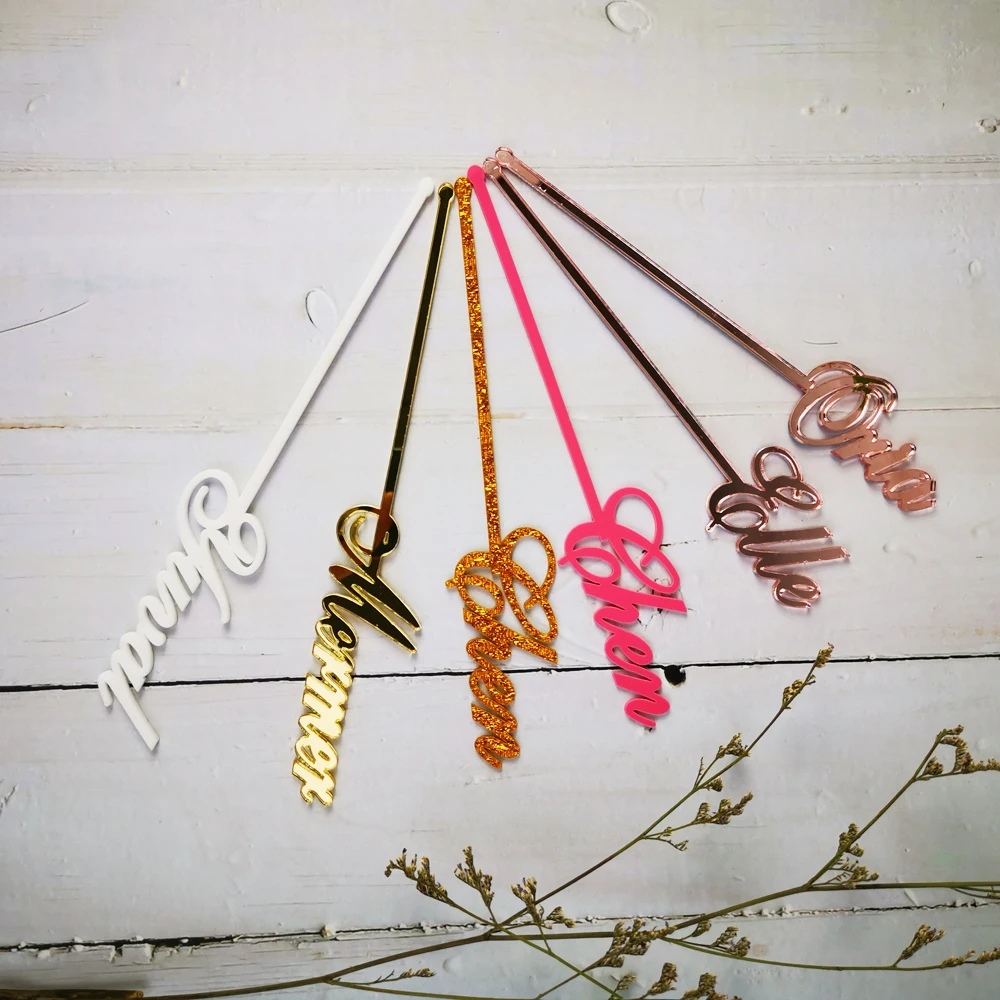 Персонализированная вращающаяся палочка для свадебного душа зеркальные золотые